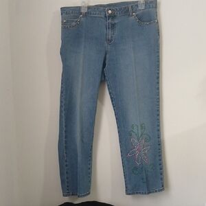 Lilly Pulitzer Blue Ankle Cropped Jeans with Floral Embroidery